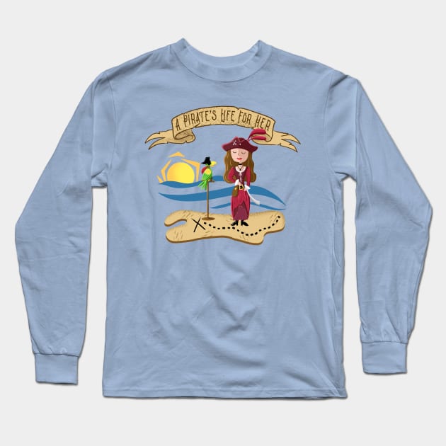 A Pirate's Life for Her Caribbean Lady in Red Long Sleeve T-Shirt by ksrogersdesigns